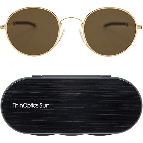 ThinOptics Palo Alto Round Sunglasses with Aluminum Case Gold Brown