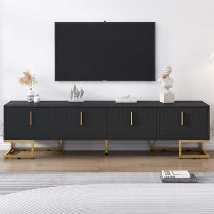 71"W Modern TV Stand TV Console Entertainment Center Media Console TV Cabinet with Adjustable Shelves for TVs Up to 80", White/Black+Gold-ModernLuxe - 1 of 4