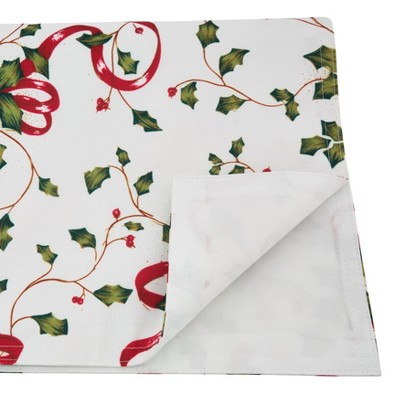 White Holly and Ribbon Christmas Table Runner, 108" Polyester