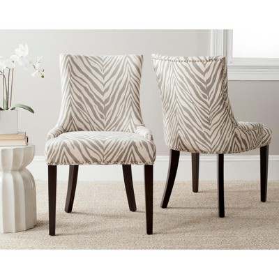 Lester Gray Zebra Linen Parsons Dining Chairs Set of 2