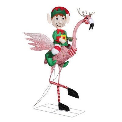 Haute Decor 42" Flamingo with Boy Elf Outdoor Decor