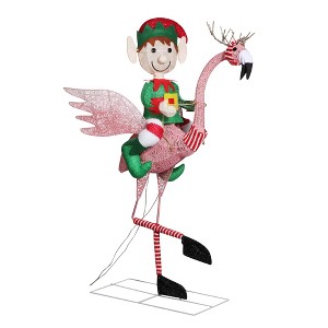 Haute Decor 42" Flamingo with Boy Elf Outdoor Decor - 1 of 2