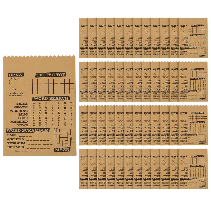 Fun Express 5 1/2" x 8" Bulk 50 Pc. Wedding Kraft Treat Bags with Printed Games