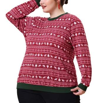 Agnes Orinda Women's Plus Size Contrast Color Long Sleeve Pullover Sweatshirts