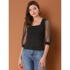 INSPIRE CHIC Women's Retro Square Neck Slim Fit Semi Sheer 3/4 Mesh Sleeve Top - 4 of 4