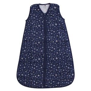 Hudson Baby Infant Muslin Cotton Sleeveless Wearable Sleeping Bag, Sack, Blanket, Gray Navy Star - 1 of 1