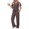 Ekouaer Pyjama Damen Herbst Schlafanzug Kurzarm Lang Hose Rippen Nachtw?sche - 2 of 4