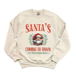 Simply Sage Market Women's Graphic Sweatshirt Santa's Comin To Town Vintage - 1 of 4