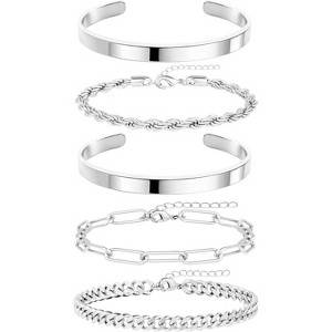 14K Gold Plated Chunky Cuff Bracelet Set for Women with Tie Knot Cuban Rope Paperclip Beaded Designs, Non Tarnish - 1 of 4