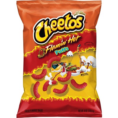Cheetos Puffs Cheese Flavored Snacks, Flamin' Hot Flavored, 8 Oz
