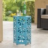 GDFStudio Kellen Outdoor 14 Inch Iron Floral Lace Cut Side Table, Matte Blue - 2 of 4