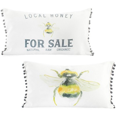 AuldHome Design 12x20 Throw Pillow Covers, Honey Bee Themed; Lumbar Pillow Cloth Covers (12 x 20 Inch)