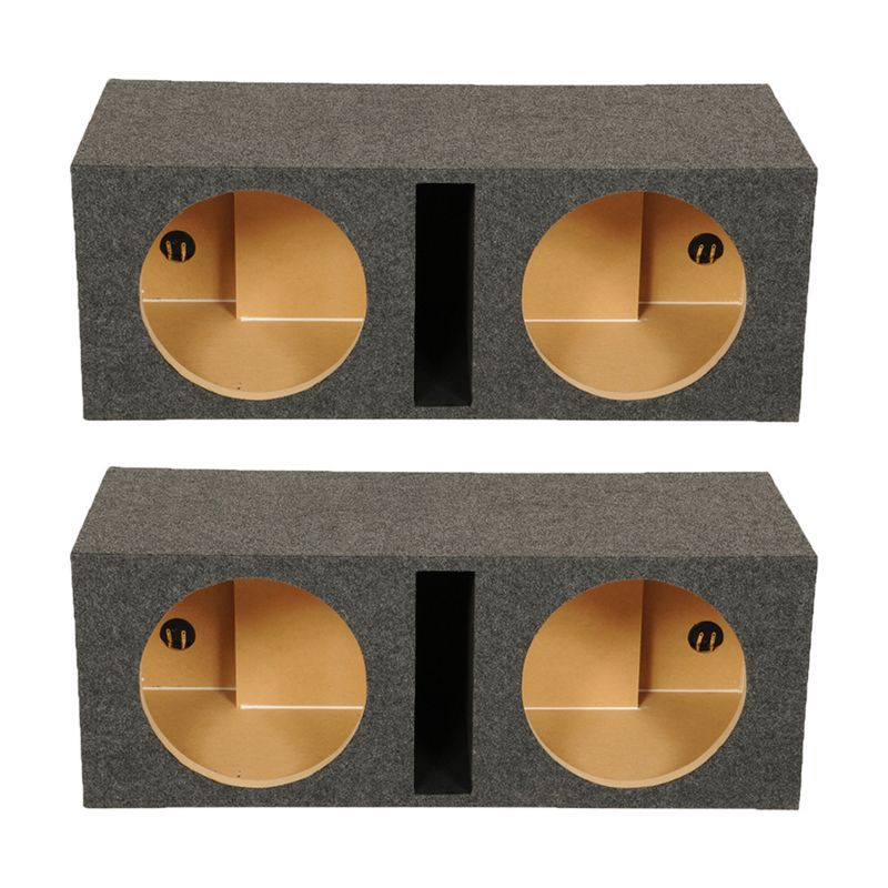 QPower QBASS Dual 12 Inch Heavy Duty MDF Car Audio Subwoofer Enclosure Boxes with Shared Slot Port Vent and Dual Chamber Design, Charcoal (2 Pack), 1 of 7