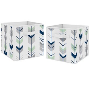 Sweet Jojo Designs Fabric Storage Bins Set Mod Arrow Grey Blue and Green - 1 of 3