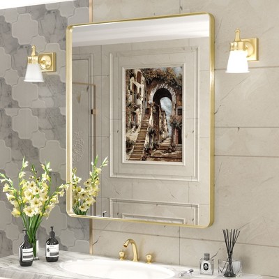 Apmir Rectangular Aluminum Alloy Framed and Tempered Glass Wall Bathroom Vanity Mirror in Matte Black/ Gold/ Silver/ Brown