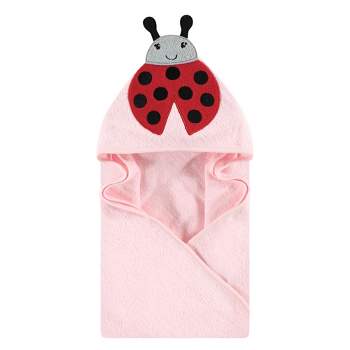 Hudson Baby Infant Girl Cotton Animal Face Hooded Towel, Pink Ladybug, One Size