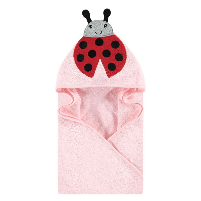 Hudson Baby Infant Girl Cotton Animal Face Hooded Towel, Pink Ladybug, One Size, 1 of 3
