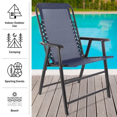 Set of 2 Navy Folding Camping Chairs with Textilene Fabric