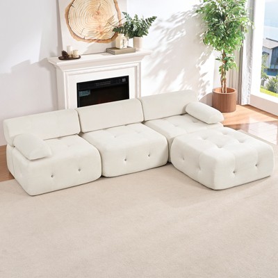 Mjkone L-Shaped Velvet 3-Seater Modular Sectional Sofa With Ottoman, Convertible Sofa Couches with Rivet Trim