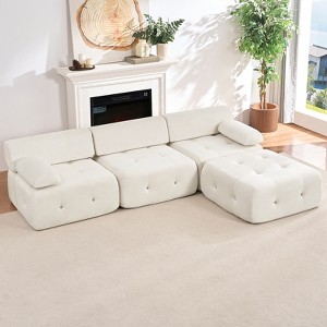 Mjkone L-Shaped Velvet 3-Seater Modular Sectional Sofa With Ottoman, Convertible Sofa Couches with Rivet Trim - 1 of 4