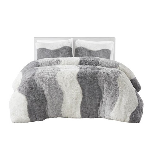 Gracie Mills Ombre Wave Shaggy Faux Fur Comforter Set - Twin/Twin Extra Long - Grey - image 1 of 4