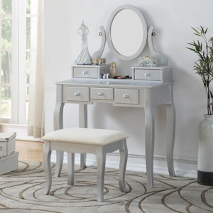 Vanity Desk Classic with Swivel Mirror and 5 Drawers for Bedroom 32in Wide-3irtyhousy - 1 of 4