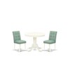 East West Furniture 3 Piece Dining Table Set consists A Dinner Table and 2 Willow Green Linen White Faux Leather Parson Kitchen Chairs - 2 of 4