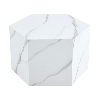 FURNIinspire Coffee Tables Modern MDF Coffee Table with Patterned Texture Design for Living Room and Interior Decoration, White, 23.6"*27"*16.5"