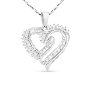 Haus of Brilliance Silver 1/2 Cttw Diamond Double Row Openwork Heart Pendant Necklace - 1 of 4