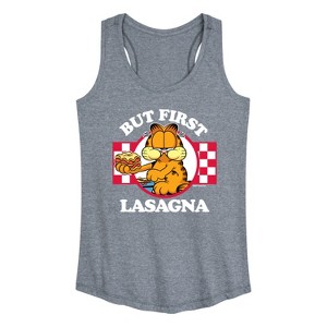 Women's - Garfield - But First Lasagna Graphic Racerback Tank - 1 of 4