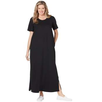 Woman Within Women's Plus Size Perfect Short-Sleeve Scoopneck Maxi Tee Dress