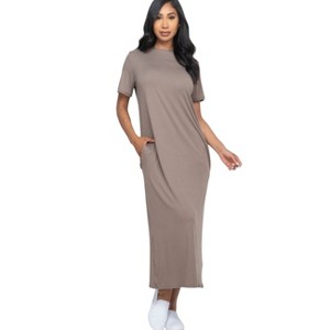 Slickblue Women's Casual Side Pocket Tee Dress, Short Sleeve Jersey Knit, Relaxed Fit, 12 Color Options, Size S-L - 1 of 4