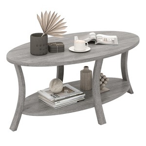 Tangkula 2-Tier Oval Coffee Table w/ Storage Shelf Rubber Wood Accent Tea Table - 1 of 4