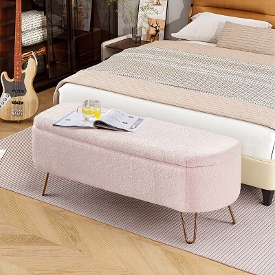 Modern Teddy Upholstered Storage Bench, End of Bed Ottoman with Hidden Compartment, Shoe Changing Stool for Bedroom & Living Room – Cuddlewood
