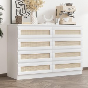 TackView 47" Rattan 8-Drawer Dresser - Modern Farmhouse Wooden Chest with Natural Weave for Bedroom, Living Room - 1 of 4
