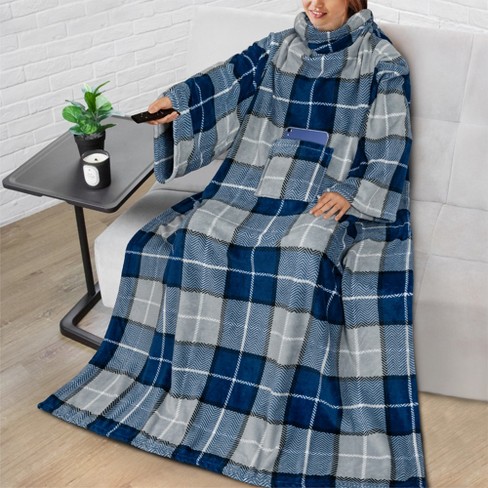 Pavilia Fleece Wearable Blanket With Sleeves, Warm Cozy Soft Functional  Lightweight Sleeved Throw Adults Men Women, Plaid Navy/regular Pocket :  Target