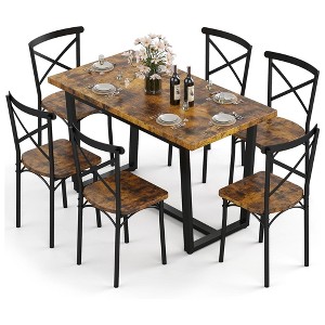 HTUTWOO Dining Table with Chairs Set, 1 Table and 6 Chairs, Curved Backrest and X-Frame, Equipped with Base Protective Foot Pads for Living Room - 1 of 4