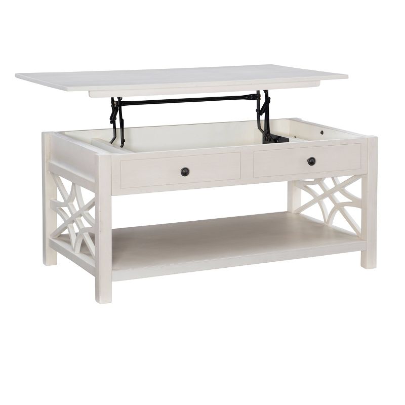 Whitley Traditional Lift Top Coffee Table with Storage and Bottom Shelf in Antique White Finish - Linon, 4 of 17