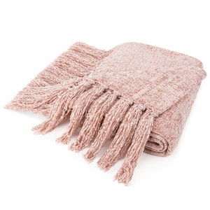 PAVILIA Chenille Throw Blanket with Woven Knitted Tassel Fringe for Couch, Living Room Decor and Bed - 1 of 4