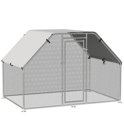 PawHut Chicken Coop Galvanized Metal Hen House Large Rabbit Hutch Poultry Cage Pen Backyard with Cover, Walk-In Pen Run