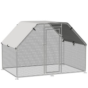 PawHut Chicken Coop Galvanized Metal Hen House Large Rabbit Hutch Poultry Cage Pen Backyard with Cover, Walk-In Pen Run - 1 of 4