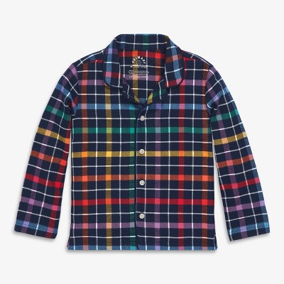 Primary Kids Flannel Pj Top In Rainbow Plaid