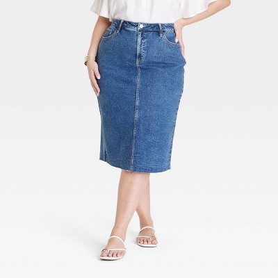 Women's Midi Denim Skirt - Ava & Viv™ Dark Wash 17