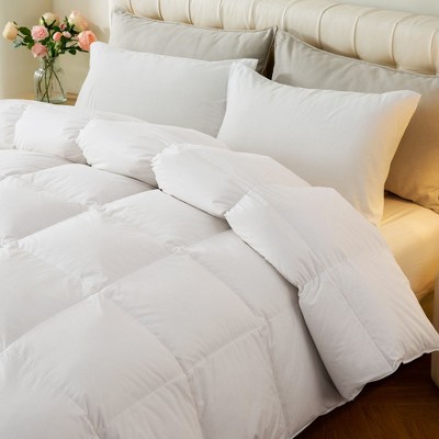 Wellos White All Season Feather Down Comforter 100% Cotton Cover with Corner Tabs