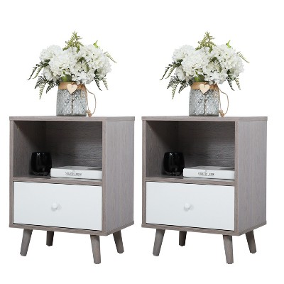 DOMETOUR Set of 2 Low Foot Bedside Table with Drawer Storage Compartment