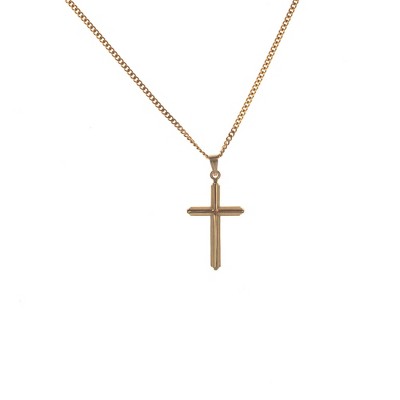 Beveled Cross with Dark-Tone Cross Center Gold-Plated 18-Inch Pendant Necklace