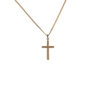 Beveled Cross with Dark-Tone Cross Center Gold-Plated 18-Inch Pendant Necklace - 1 of 3
