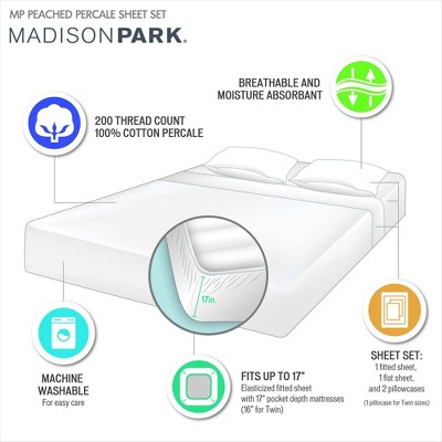 Full White Cotton Percale Sheet Set
