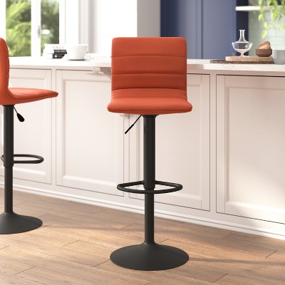 Cognac Vinyl Adjustable Swivel Barstool with Black Metal Base
