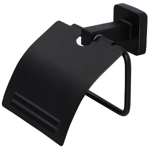 Unique Bargains Bathroom Waterproof Rust-Proof Toilet Tissue Holder with Cover Matte Black - 1 of 4